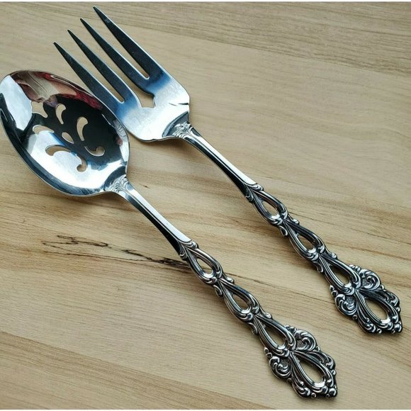 Oneida Chandelier Pierced Serving Spoon & Fork stainless flatware 2 pc - Picture 1 of 7